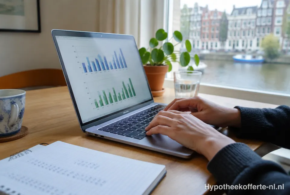 Laptop met grafieken en een notitieboek
