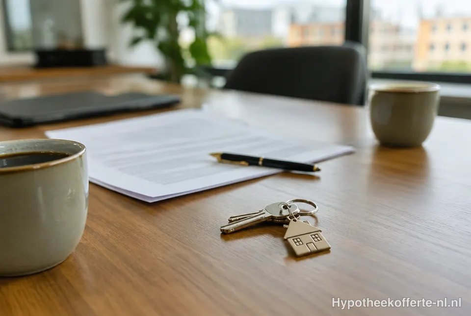 Huissleutels en papieren op een tafel bij een adviesgesprek